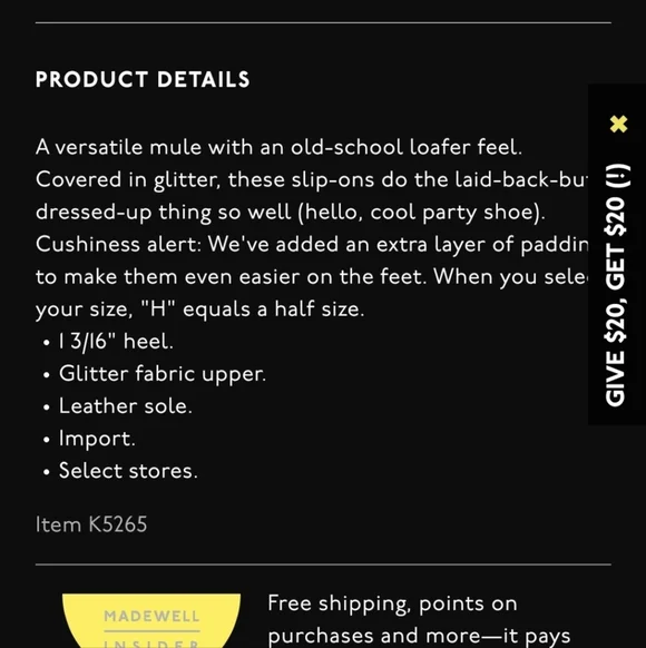 Madewell Willa Loafer Mule In Gold Glitter Sz 6.5 Women's - Picture 10 of 10